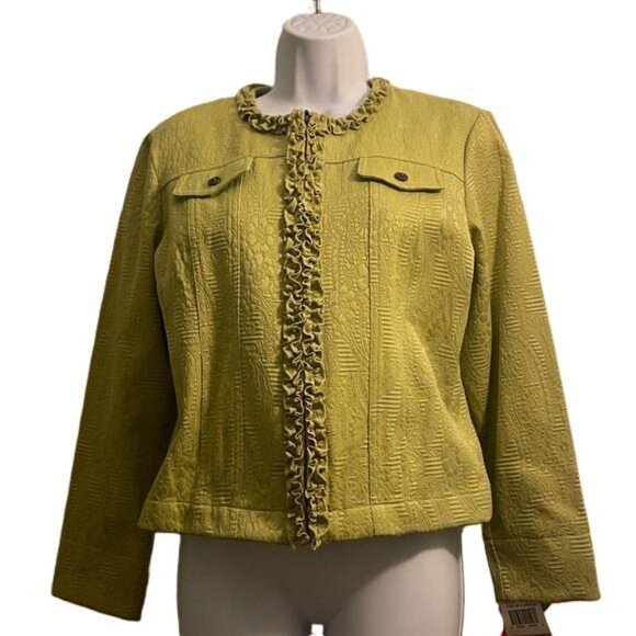 Ruby Rd. Lime Textured Blazer with Ruffle Trim - Picture 1 of 4